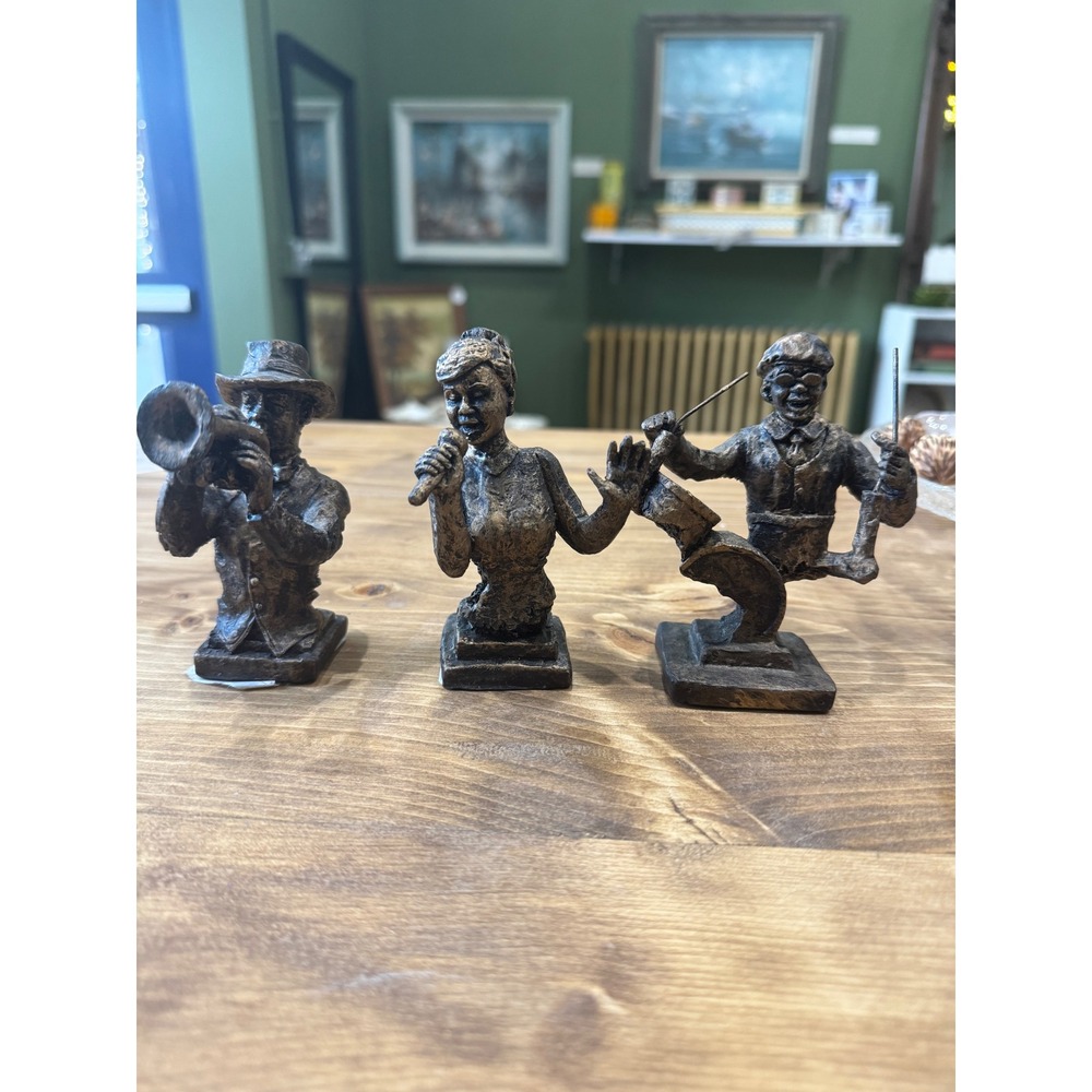 Vintage Jazz Band Musicians Figurine Set Trumpet Singer Drummer Bronze Finish